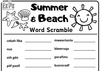 Summer Season Word Scramble 24 Words Vocabulary Activity for Kids Free Printable PDF File